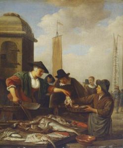 A Fish Stall by a Harbour by Hendrik Martenszoon Sorgh