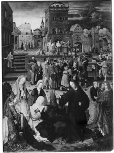 Christus neemt afscheid van Maria. In de achtergrond: Ecce Homo by Master of Alkmaar