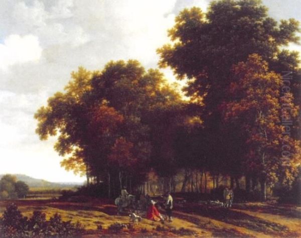 Landscape with a resting hunting company - view 1