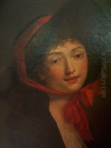 Self-portrait with a red hat by Adele Varillat