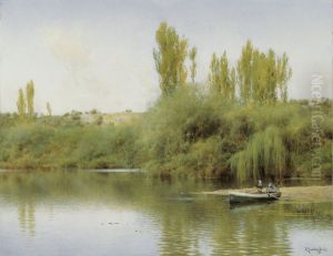 Orilla del Guadaira con barca by Emilio Sanchez-Perrier