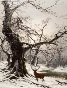 Stag In A Winter Landscape by Nils Hans Christiansen