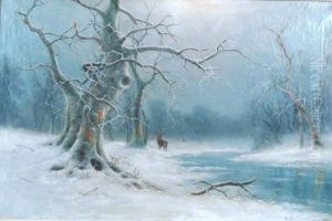 Deer In A Winter Landscape by Nils Hans Christiansen