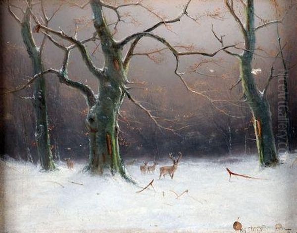Deer In Winter Landscape - view 1