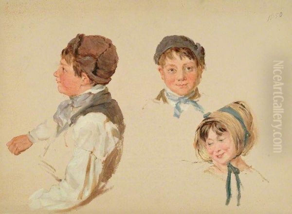 Heads of Children, Boy and Girl, Three Studies - view 1