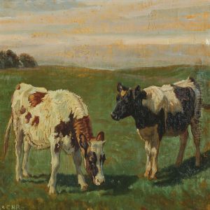 Summer Landscape With Calves In The Field by Rasmus Christiansen