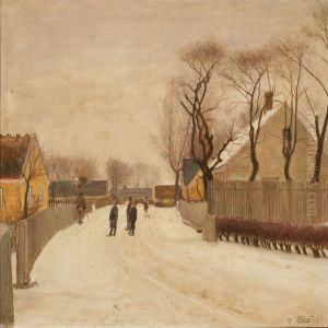 Playing Children In A Village, Winter by Soren Christiansen