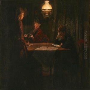 Interior With A Mother And Herchildren by Soren Christiansen