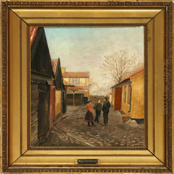 Street Scene With Three Children - view 1