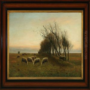 Fall Scenery With Grazing Sheep by Soren Christiansen