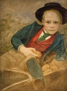 A Boy Sitting On A Wheelbarrow