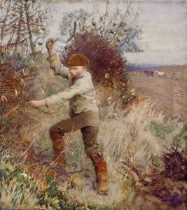 A Boy Cutting a Stick