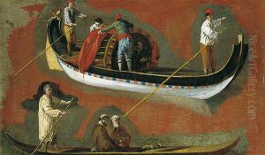 Study of Two Gondolas and Figures by Luca Carlevarijs