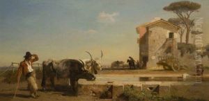 Cattle At A Drinking Place In The Compagna, Rome by George Heming Mason