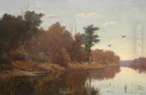 Duck Shooter Beside Ariver X 90cm by Ernest William Christmas