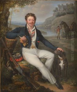 Hunter and his Dog in front of a Castle