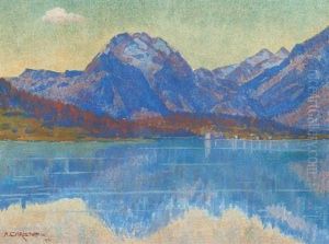 Engadine Lake Landscape. Lake Maloja With Piz Duan. by Anton Christoffel