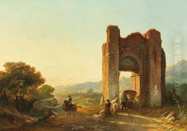 A romantic landscape with Mauritanian ruins and figures - view 1