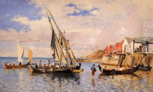 Figuras e barcos na praia by Joao Vaz