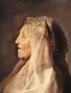 Head of an old woman with a head scarve, seen in profile by Jan Lievens