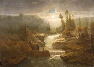 Paesaggio Boscoso Con Cascate by Jean Adolphe Chudant