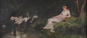 Lady With Flamigos by Frederick Stuart Church