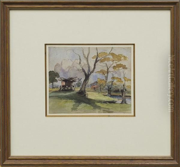 A Woodman's Cart With A Distant Windmill - view 1