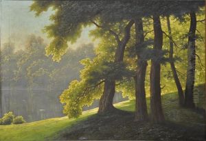Sonnenbeschienenes Seeufer by Fritz Chwala