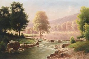 Sommerliche Flusslandschaftmit Katarakt