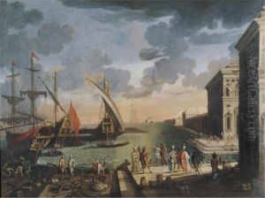 Seaport With Figures by Pietro Ciafferi Lo Smargiasso