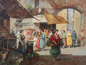 A Market Scene by Vincenzo Ciappa
