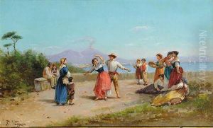 Danzatori Di Tarantella Con Veduta Del Golfo Di Napoli by Vincenzo Ciappa
