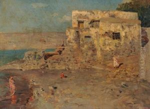 Marina Con Figure by Giuseppe Giardiello
