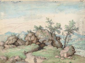 Travellers Approaching A Rock Formation by Gherado Cibo