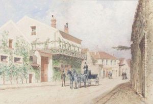 Le Cabriolet Dans La Rue Du Village by Eugene Ciceri