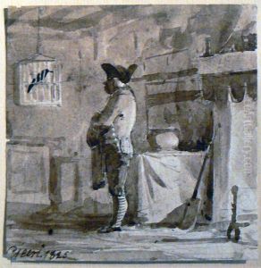 Un Homme Et Un Oiseau, Dans Un Interieur Avec Une Cheminee,1825 by Pierre Luc Charles Ciceri