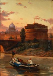 Barca Sul Tevere Sotto Castelsant'angelo by Henryk Cieszkowski