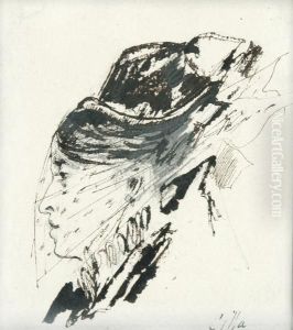 Retrato De Dama De Perfil Con Sombrero