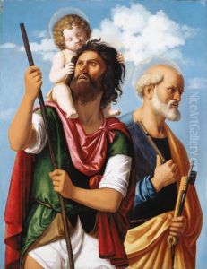 Saint Christopher With The Infant Christ And Saint Peter by Giovanni Battista Cima da Conegliano