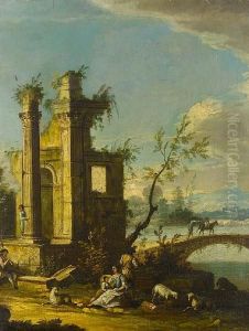 Figures Resting Before Classical Ruins In Anopen Landscape Figures Resting Before Classical Ruins In Anopen Landscape