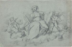 A Sibyl Seated Amongst Clouds, Surrounded By Putti by Antonio Cimatori