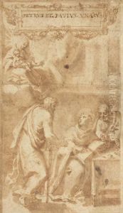 La Vierge A L'enfant Apparaissant A Saint Paul Et Saint Pierredictant La Regle A Saint Benoit by Antonio Cimatori