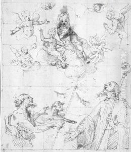 The Madonna And Child Attended By Angels With Saint John Thebaptist And A Bishop Saint