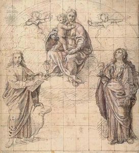Design For An Altarpiece With The Virgin And Child Between Saint John And Saint Cecilia. by Antonio Cimatori