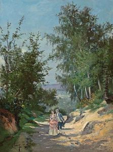 Lovers Walking Along A Shaded Lane Lovers Walking Along A Shaded Lane