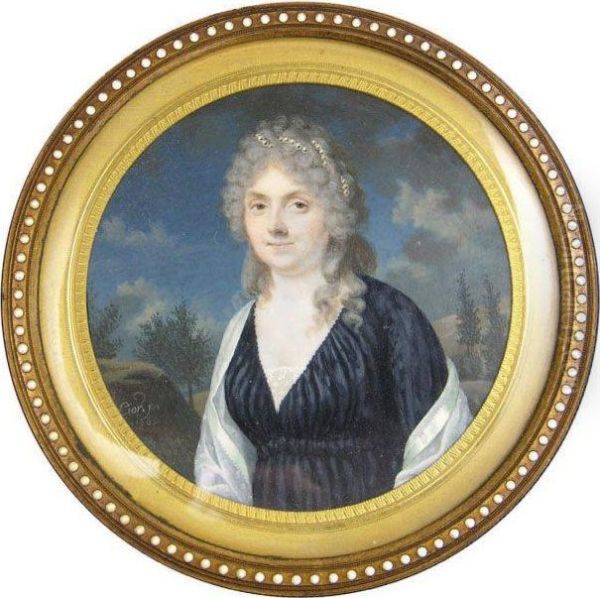 Femme En Robe Noire Miniature Ronde - view 1