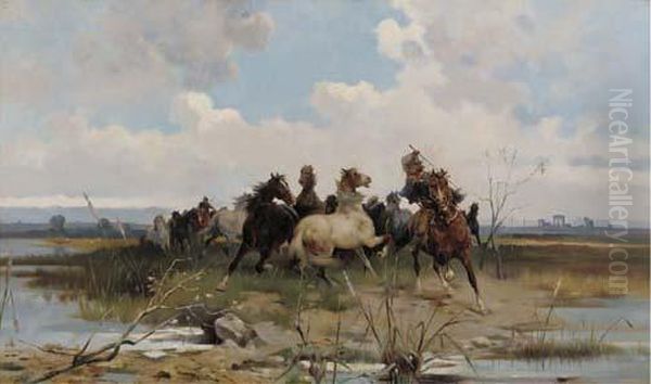 Herding Wild Horses In The Roman Campagna - view 1