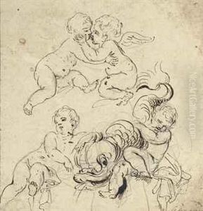 Putti Cavorting With A Dolphin