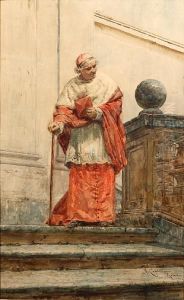A Cardinal On The Steps Of A Building by Nazareno Cipriani