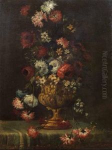 Composizione Floreale Entro Vaso In Metallo Sbalzato by Pier Francesco Cittadini